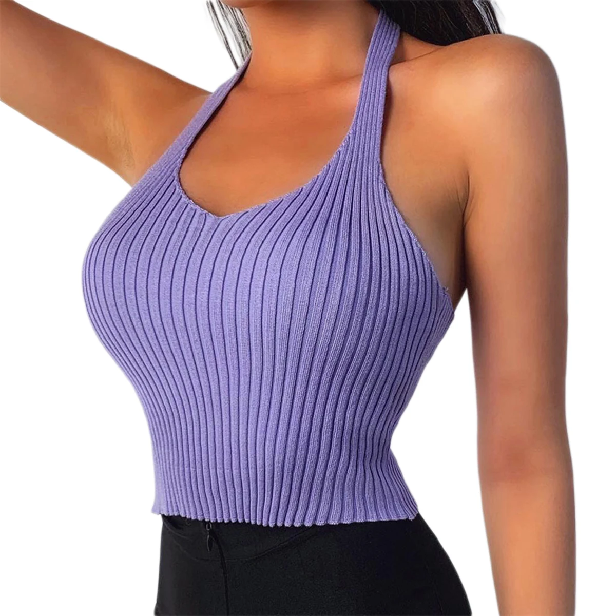 Женские Летние Новые Сексуальные облегающие топы с лямкой на шее Модные