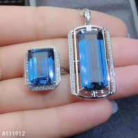 kjjeaxcmy fine jewelry natural blue topaz 925 sterling silver women pendant necklace chain ring set support test classic