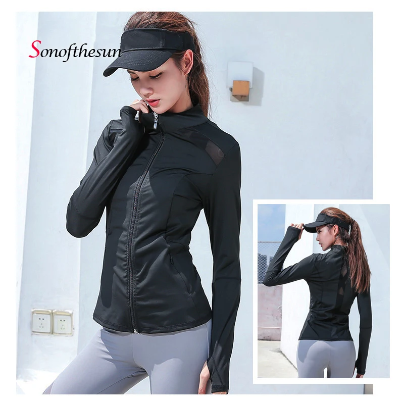 Женская спортивная куртка для бега с длинным рукавом обтягивающие топы из