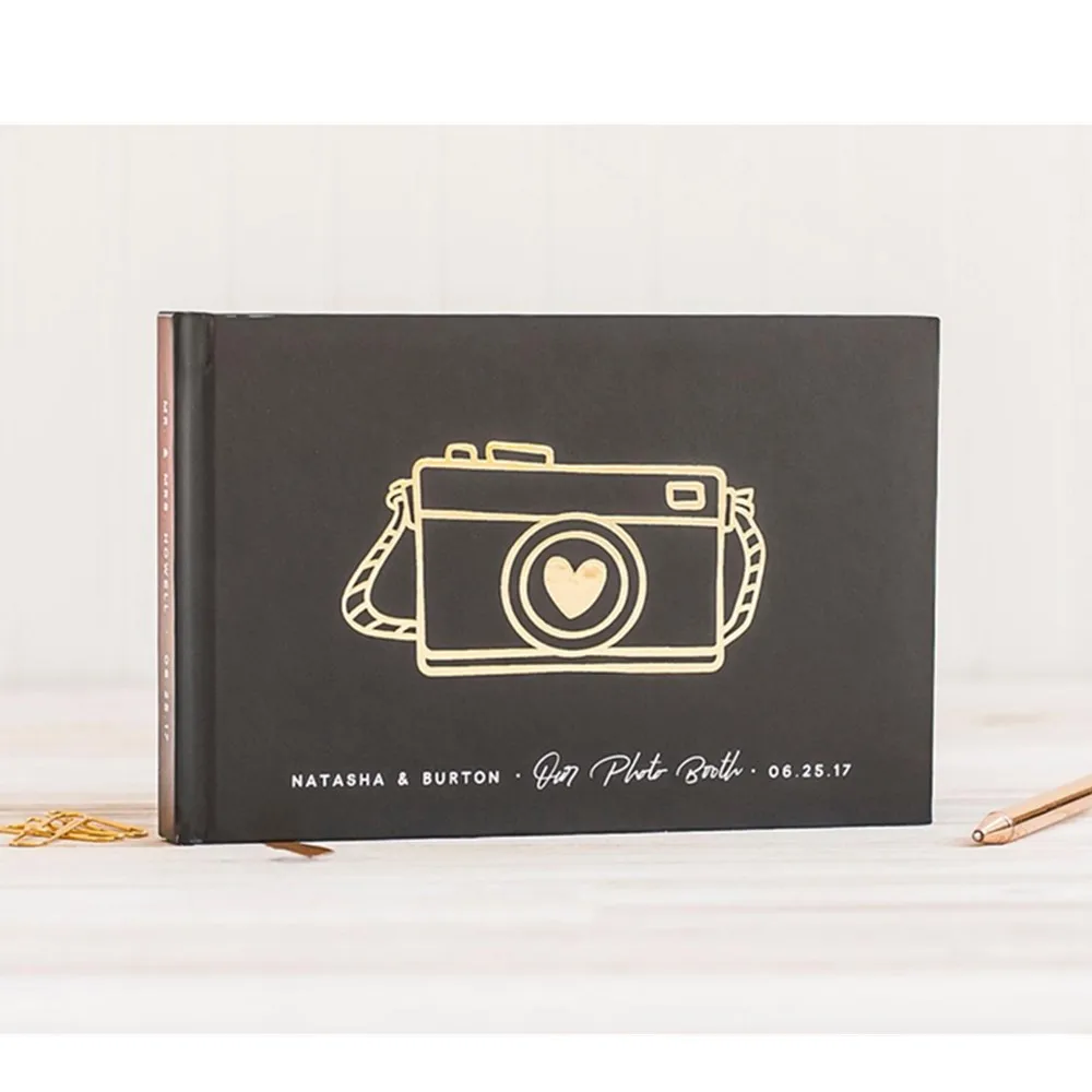 

personalize Wedding Photo Guest Book Mr and Mrs names landscape honeymoon photo book cutom Gold Foil Engagement Keepsake Book