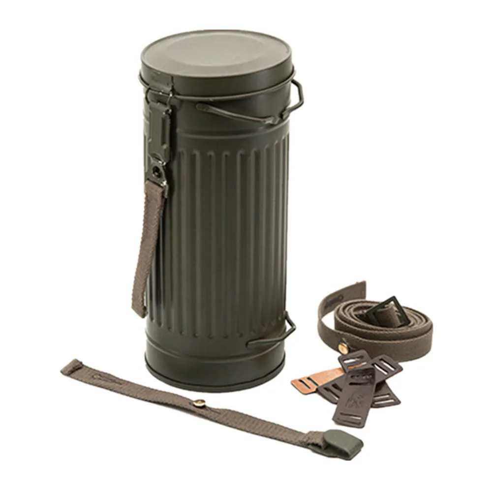 German Gas Mask Canister Leather Accessories Outdoor Tactical Tool Retro Box Storage Metal With Belt Recycling Pack