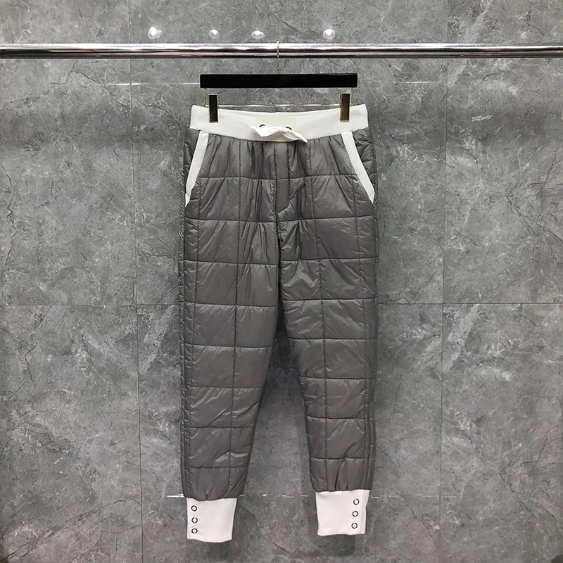 TB THOM Pants Men's Winter Pants Fashion Brand Trousers Cotton-Padded With 3 Buttons On Pant Cuff Sweatpant Thick Gray TB Pants