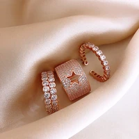 luxury shine rose gold plated filled white zircon hollow star ring charming cocktail party womens ring bridal wedding jewelry