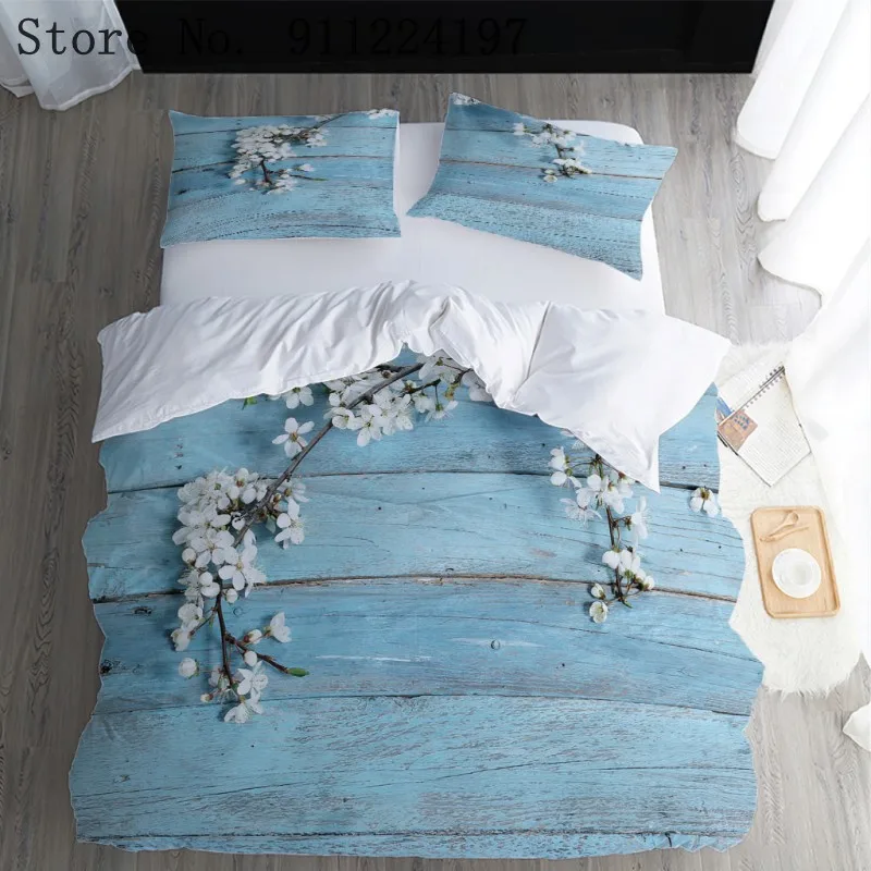 

Flower Pringting Duvet Cover Home Textile Warm Bedding Set Blue Color Quilt Cover Single Double Queen King Size For Kids Adult