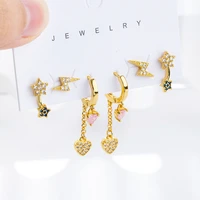 fashion 6 piece set love heart drop earrings cute star lightning small stud earrings for women jewelry gift