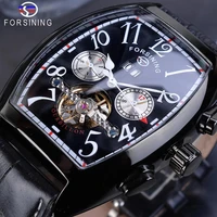 forsining hot sale man clock machanical mens watch black leather strap week date display tourbillon automatic male wrist watches