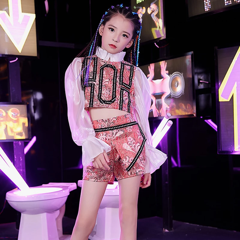 Танцевальный костюм в стиле хип хоп для девочек Цвет розовый красный Детская