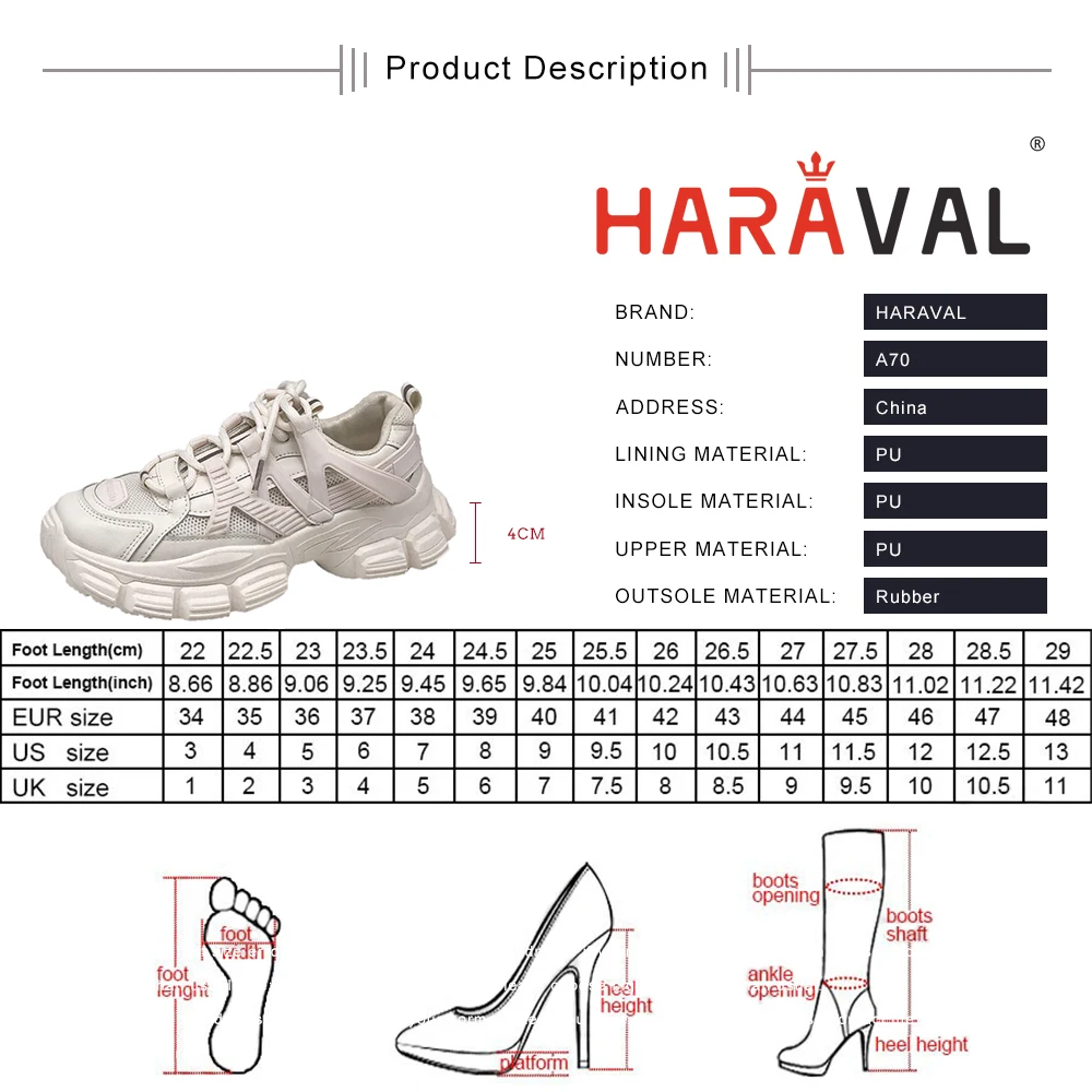 

HARAVAL Women Sneaker Shoes Fashion Thick Bottom White Black Sewing Patchwork Adult Spring Autumn 2021 New Style Footwear A70