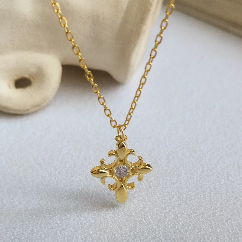 Очаровательное ожерелье с крестом 100% стерлингового серебра 925 пробы Золотая