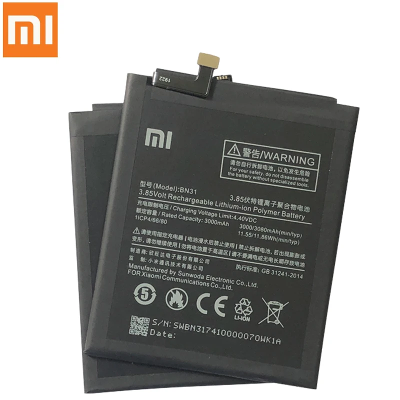 xiao mi original replacement battery bn31 for xiaomi mi 5x mi5x xiaomi a1 xiaomi redmi note 5a authentic phone battery 3080mah free global shipping