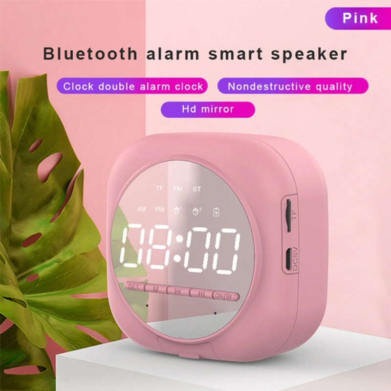New Smart Bluetooth Speaker Mirror Dual Alarm Clock Radio LED Portable Wireless Subwoofer Home Theater Ribbon Tweeter |