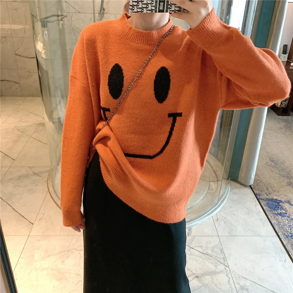 

3 Color New Harajuku Loose Vintage Women Sweater Smiley Face Sweater Tops Casual Winter Wear Oversized Pullover Mujer