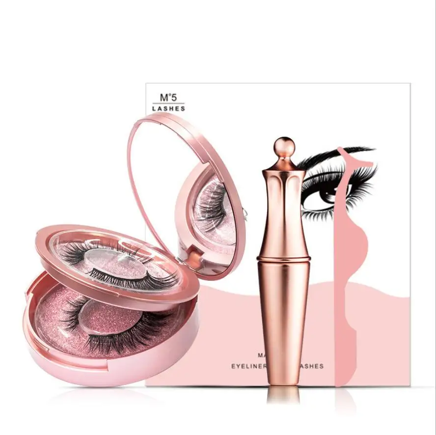 

2 Pairs Eye Lashes Magnetic Eyelashes and Eyeliner Set False Eyelashes Magnet Extension Liquid Eyeliner Waterproof Tweezer Set
