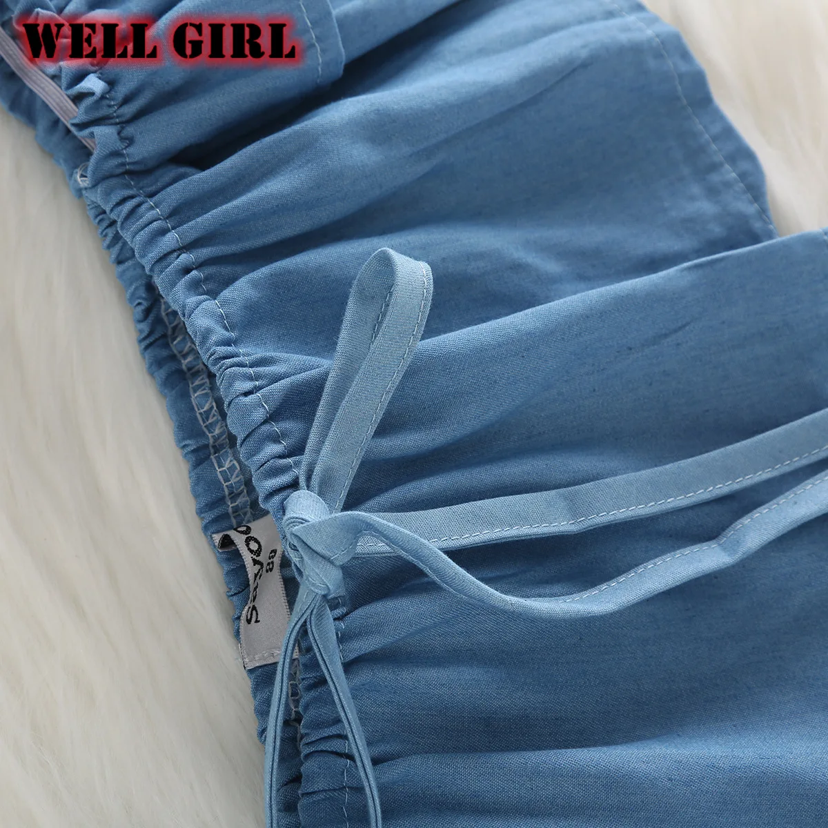 Весенняя одежда для маленьких девочек синего цвета детей джинсовая рубашка +