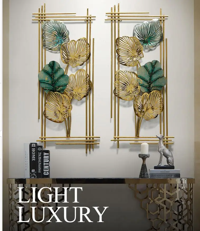 Новый китайский роскошное Кованое железо с зелеными золотыми листьями настенные