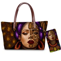 women handbag custom mode black afro girls printing handbagspurse for ladies 2pcsset shoulder totes females summer beach bags