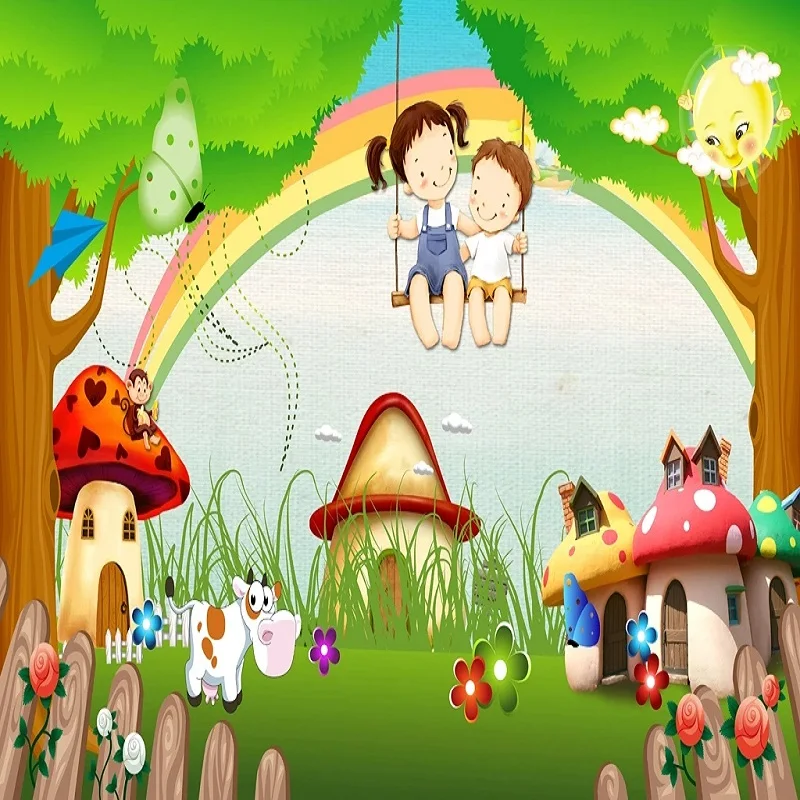 

Custom large mural 3D wallpaper Cartoon animal cute mushroom house farm bedroom mural TV back wall decor deep 5D embossed