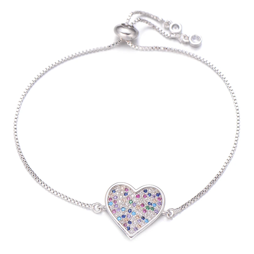 silver Pipitree, нежный браслет с большим сердцем, ползунок, цепь, многоцветный кубический цирконий, браслеты для женщин, влюбленных, трендовые ювелирные изделия - Окраска металла: silver