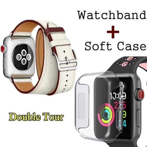 Herm логотип на застежке Свифт кожаный двойной один тур часы ремешок для Apple Watch серии 5 4 3 44 мм 40 мм браслет для iWatch - Цвет ремешка: White Red