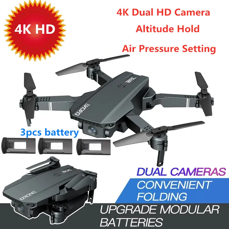 

4K HD Dual Camera WiFi FPV Drone Trajectory Flight Altitude Hold Gesture Photo 3D Flip Foldable RC Quadcopter With 3pcs Battery