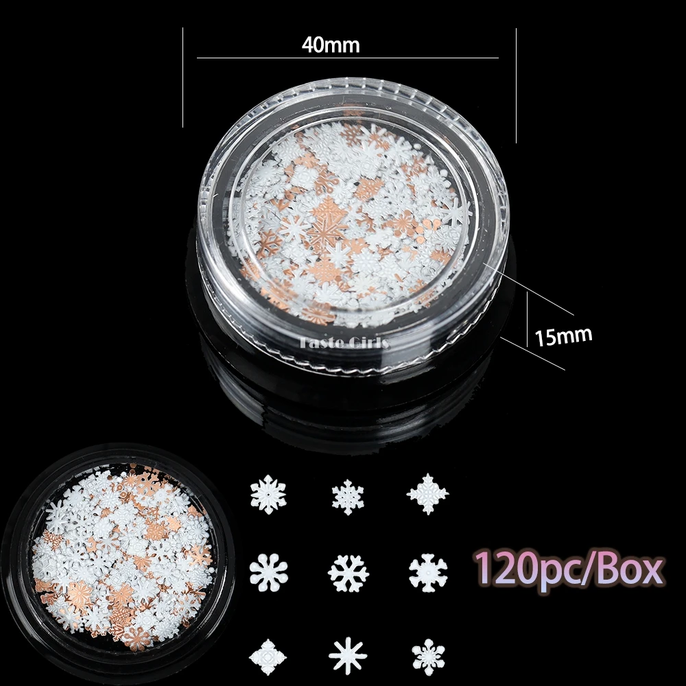 

1Jar Mix 12 Shapes Christmas White Snowflakes Metal Nail Art Sequins Decorations Manicure Slice Ornaments DIY Tips