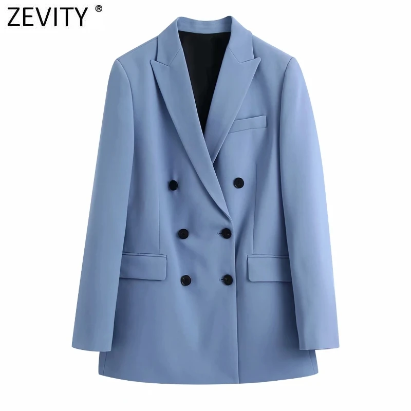 

Zevity 2021 Women Fashion Double Breasted Casual Blazer Coat Office Ladies Pockets Stylish Outwear Suit Chic Business tops CT661