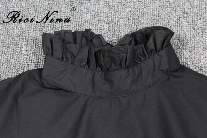 RICININA, мини-платье, женское, с длинным рукавом, с рюшами, бандаж, однотонное, черное, а-силуэт, женское платье, элегантное, женское, свободное, Повседневное платье