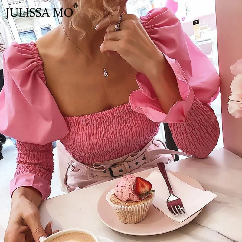 JULISSA MO винтажный буф с рукавами блузки рюшами женские белые рубашки квадратным