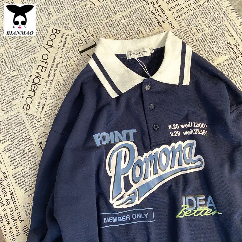 

Autumn long sleeve polo sweater for female students