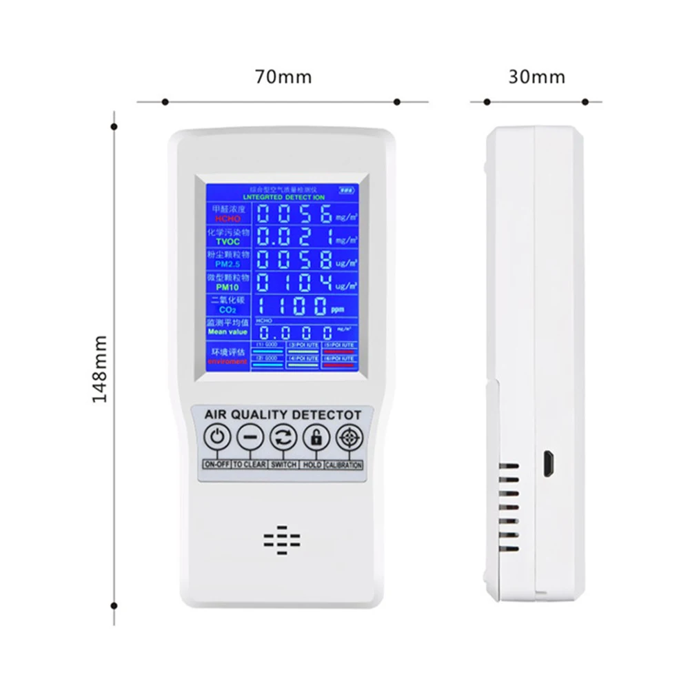 

PM2.5 PM10 CO2 USB Port Measuring Tool Air Quality Monitor LCD Display Testing AQI Detector Home Office Indoors Formaldehyde