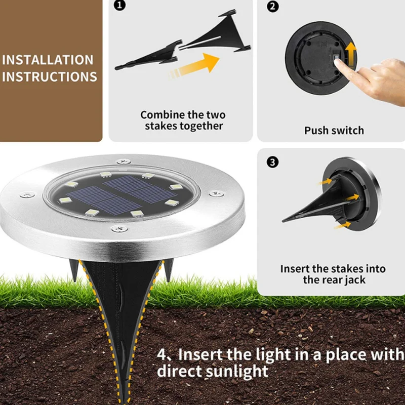 

Садовое освещение на солнечной батарее, 8 светодиодный, IP65, водонепроницаемое, наружное ландшафтное освещение для газона, патио
