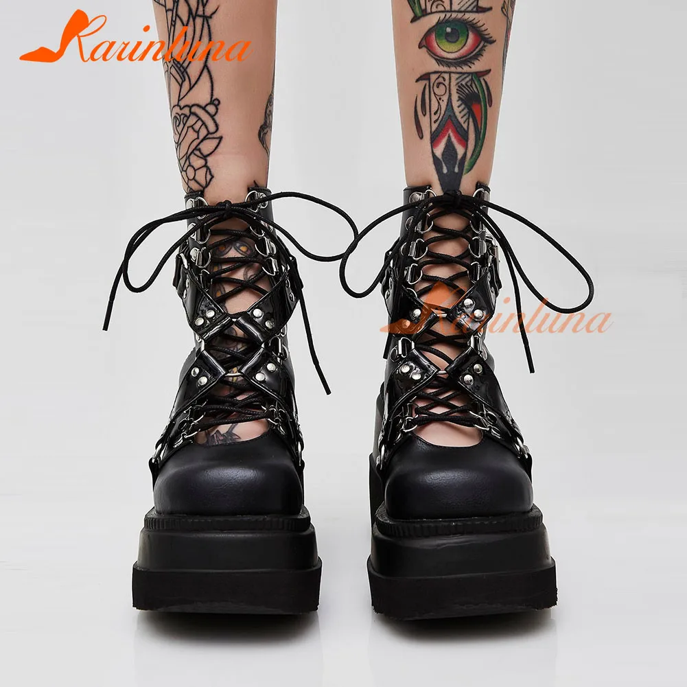 

Big Size 35-43 Brand Design Women's Wedges High Heels Sandals Lace Up High Platform Summer Women Sandals Gothic Punk Woman Shoes