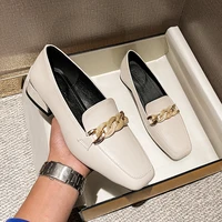 jade british chain small leather shoes for women hot oxfords square toe plated thick heels loafers woman flats plus size 34 43