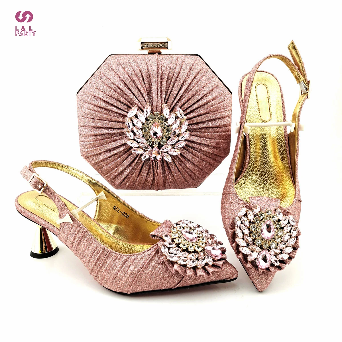 

Pointed Tole New Arrivals Italian Women Shoes and Bag Set in Pink Color Classics Slingbacks Pumps for Wedding Party