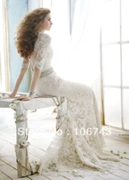 free shipping 2016 new fashion bride design backless vestido formal sashes crystal belt elegant lace wedding dresses bridal gown