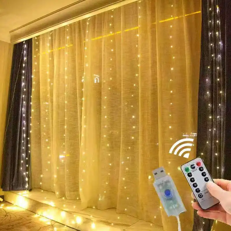 3M Led Curtain Garland USB String Lights Fairy Festoon with Remote Christmas Wedding Holiday New Year Decoration 2022 for Home | Лампы и