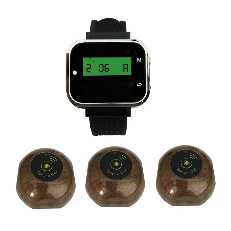 

Wireless Waiter Calling System 1 Watch Receiver + 3 Button Transmitter Frequency 433MHz For Restaurant Clinic Cafe Shop