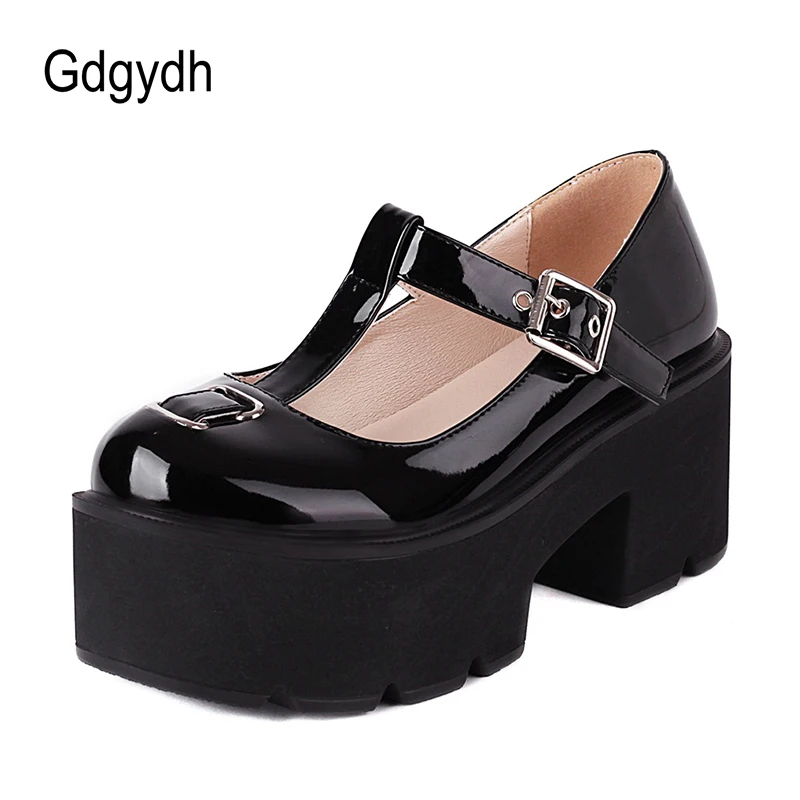 

Gdgydh Rubber Sole Women Lolita Shoes Vintage Belt Buckle Gothic Punk Pumps Shoes Platform Square Heel Creepers Japanese Size 43