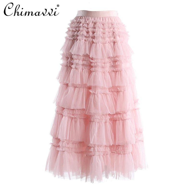 

Multi-Layer Pettiskirt Fashion High Waist Slimming Ruffled Mesh Cake Skirt 2021 Spring/Summer Fairy Elegant A- Line Skirt Womens