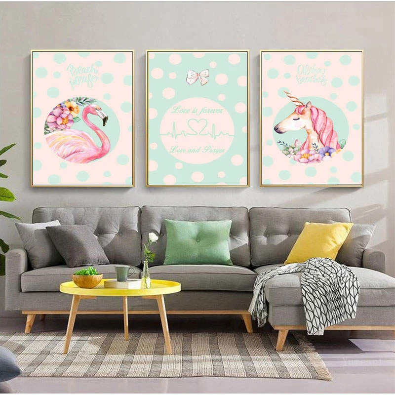 Креативный постер на холсте с изображением единорога фламинго животных