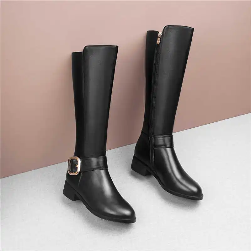 Smirnova/Большие размеры 34-45, модные ботинки из искусственной кожи и коровьей кожи сапоги до колена с круглым носком женские осенне-зимние ботинки на среднем каблуке, женские боты для верховой езды