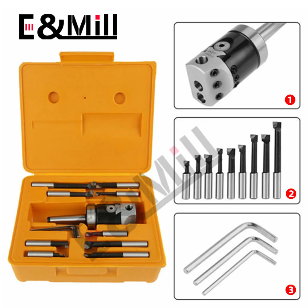 a set MT2 MT3 MT4 C20 C25 BT30 BT40 NT30 NT40 R8 M10 M12 M16 + F1 3 inch 75 Boring head 18mm Boring Bar For Milling Machine Tool