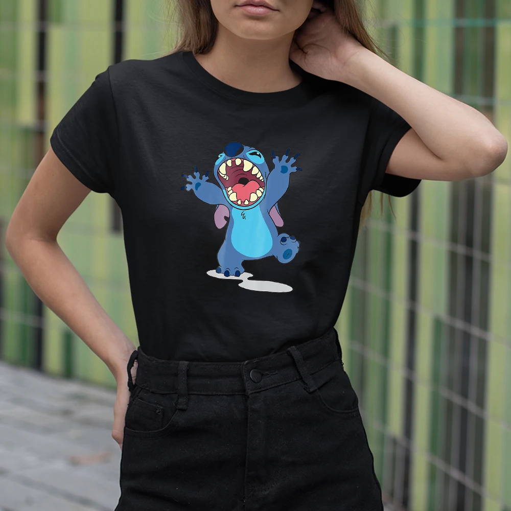 

Women T-shirts Summer New Products Fashion Casual Disney Dropship Cartoon Pattern Lilo & Stitch Printing T Shirts Female Comfort