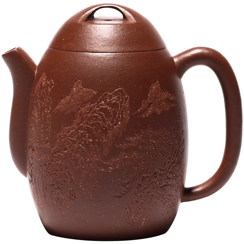 

Yixing purple clay teapot pure manual raw material purple clay jinxiushanhe teapot exquisite carving kungfu tea set