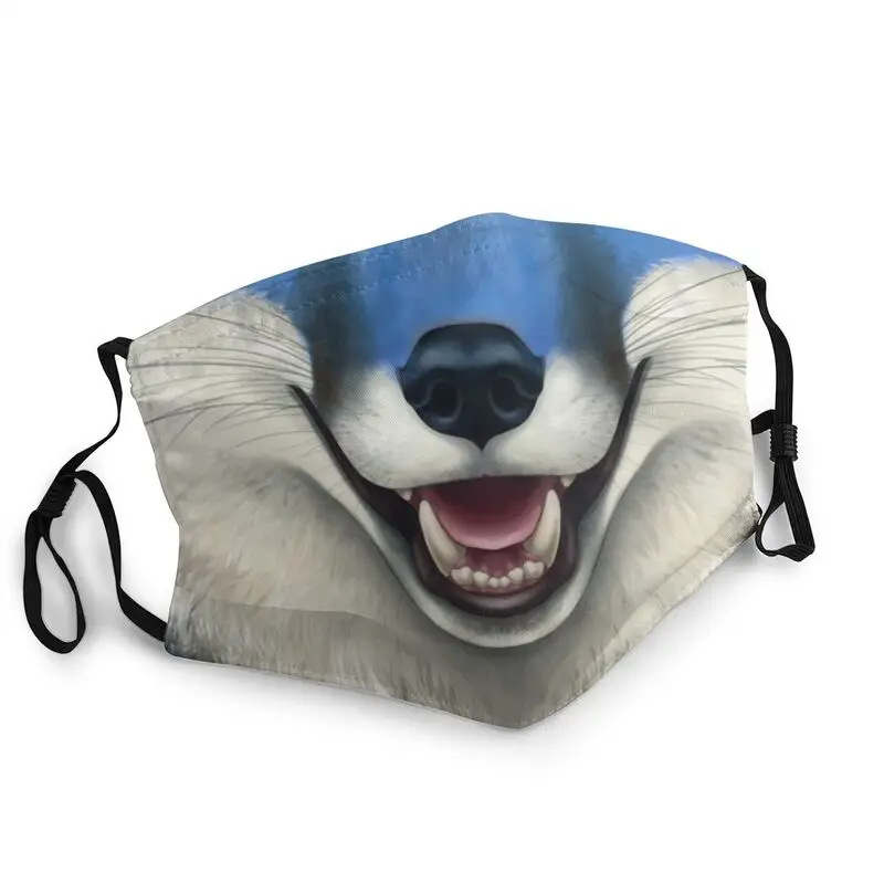 

Blue Fox Face Mask Adult Men Anti Haze Animal Pattern Mask Protection Cover Respirator Washable Mouth Muffle