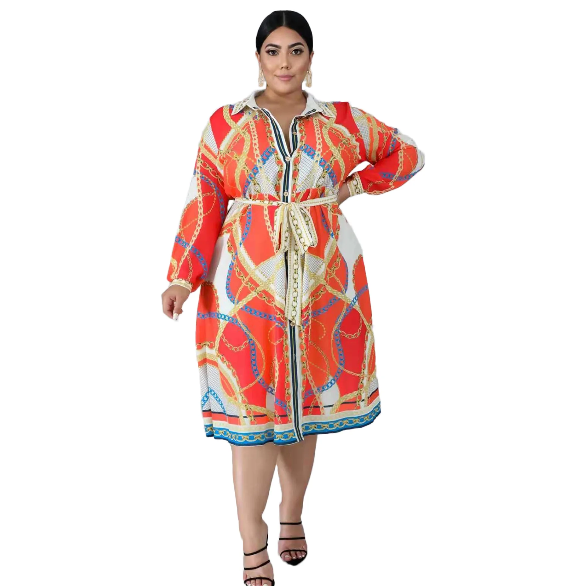 Новинка Осень/Зима 2019 африканская мода женское платье на пуговицах рубашка