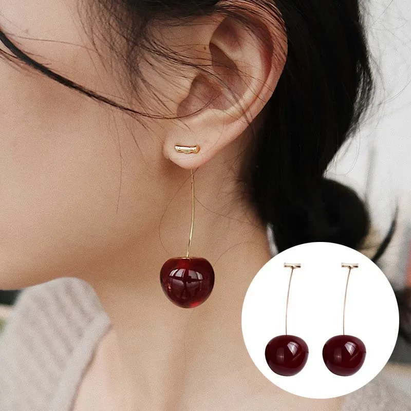 

New Cherry Drop Earring Fashion Red Sweet Fruit Long Earrings For Women Korean Simple Dangle Ear Rings Party Accessorie Jewelry