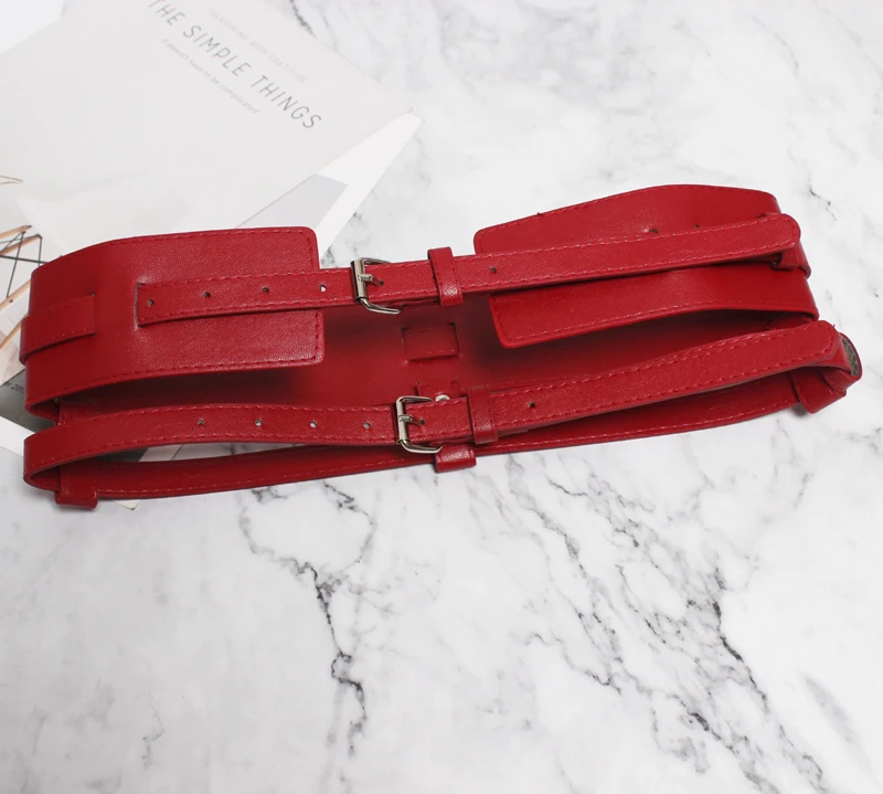 red SeeBeautiful, новая мода, Осень-зима, металлическая пряжка из искусственной кожи, широкий пояс, поясные ремни, женские Q619 - Цвет: red