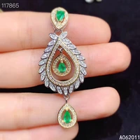 kjjeaxcmy fine jewelry natural emerald 925 sterling silver trendy girl new pendant necklace chain support test