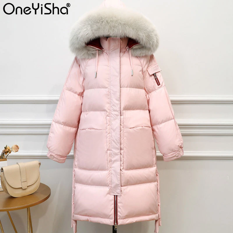 Женский длинный пуховик с капюшоном Повседневная Свободная парка воротником из